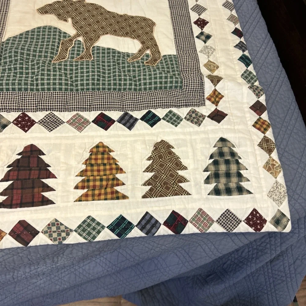 Patch‎ Magic North Woods Cabin Moose Applique Patchwork Quilt Throw 47x55